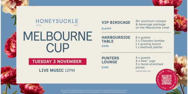 Melbourne Cup live at Honeysuckle Hotel - Concert poster