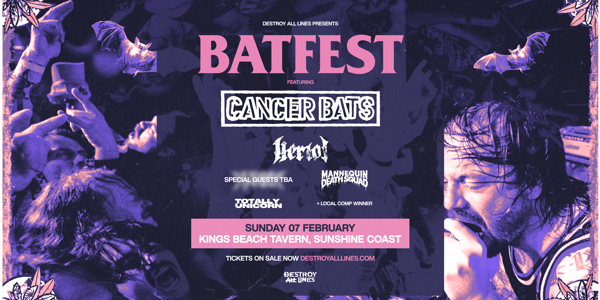Cancer Bats | Give Me Dirt Australia | BAT FEST | Sunshine Coast live at Kings Beach Tavern - Concert poster