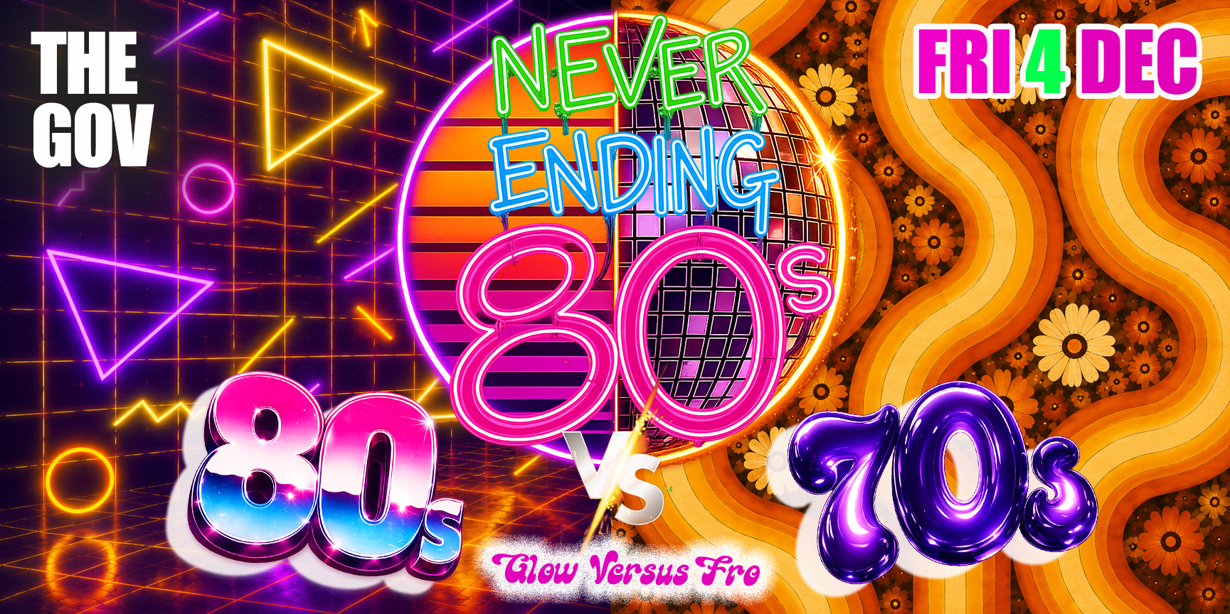 NEVER ENDING 80S PRESENTS: 80S VS 70s GLOW VS FRO