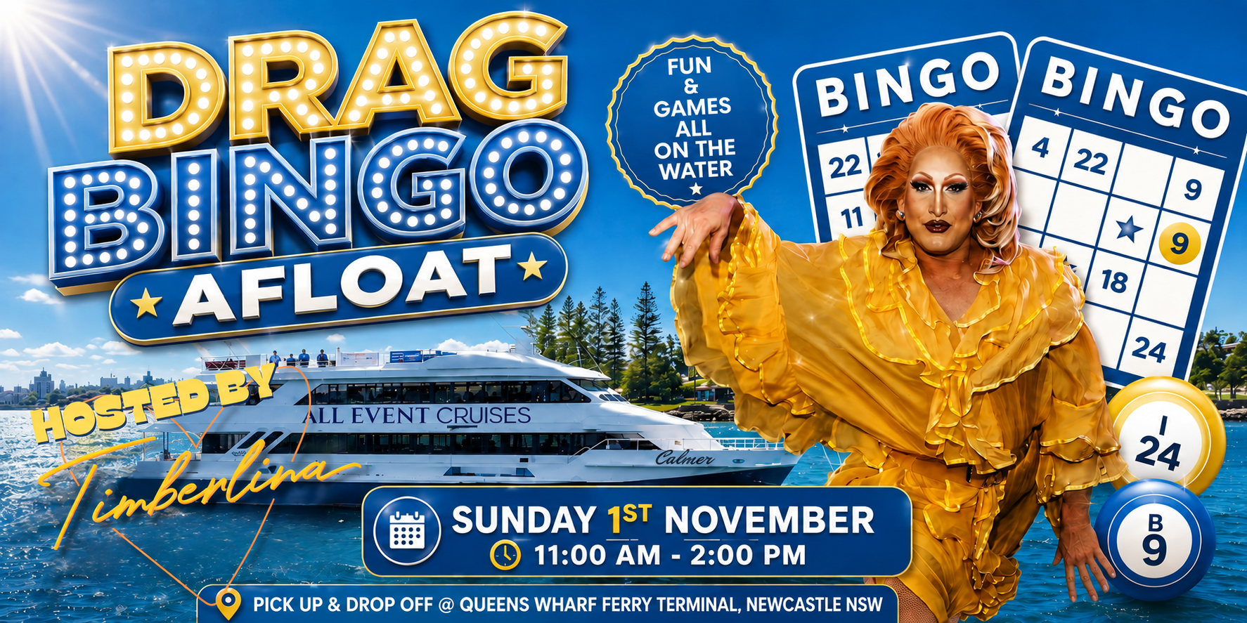 Drag Bingo Afloat | Hosted by Timberlina | Newcastle Harbour Cruise