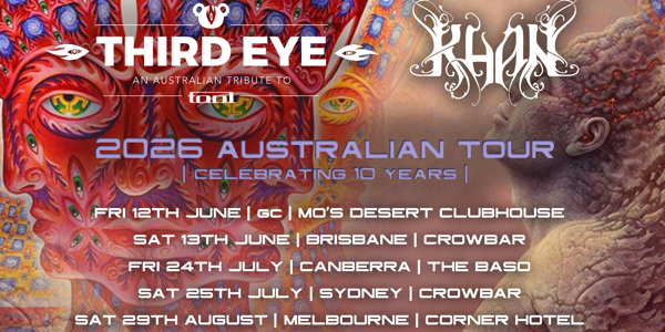 THIRD EYE & KHAN – 10 Year Dual-Headline Australian Tour live at Crowbar Brisbane in Fortitude Valley on June 13, 2026 - Concert poster