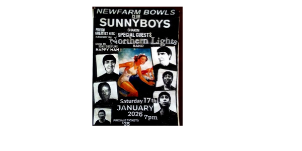 SUNNYBOYS Shakin and NORTHERN LIGHTS BAND at NEWFARM BOWLS CLUB poster