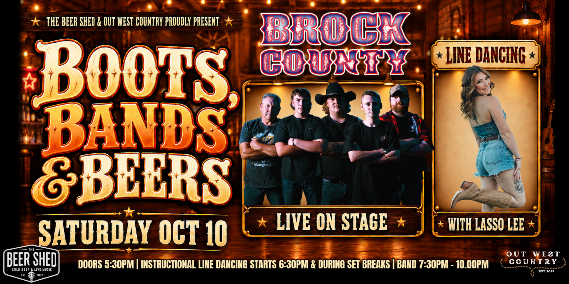 BOOTS BANDS & BEERS WITH BROCK COUNTRY + LINE DANCING WITH LASSO LEE