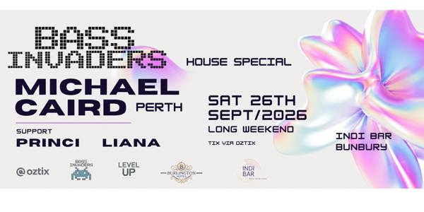 BASS INVADERS FEAT MICHAEL CAIRD live at The Burlington Hotel - Indi Bar - Concert poster