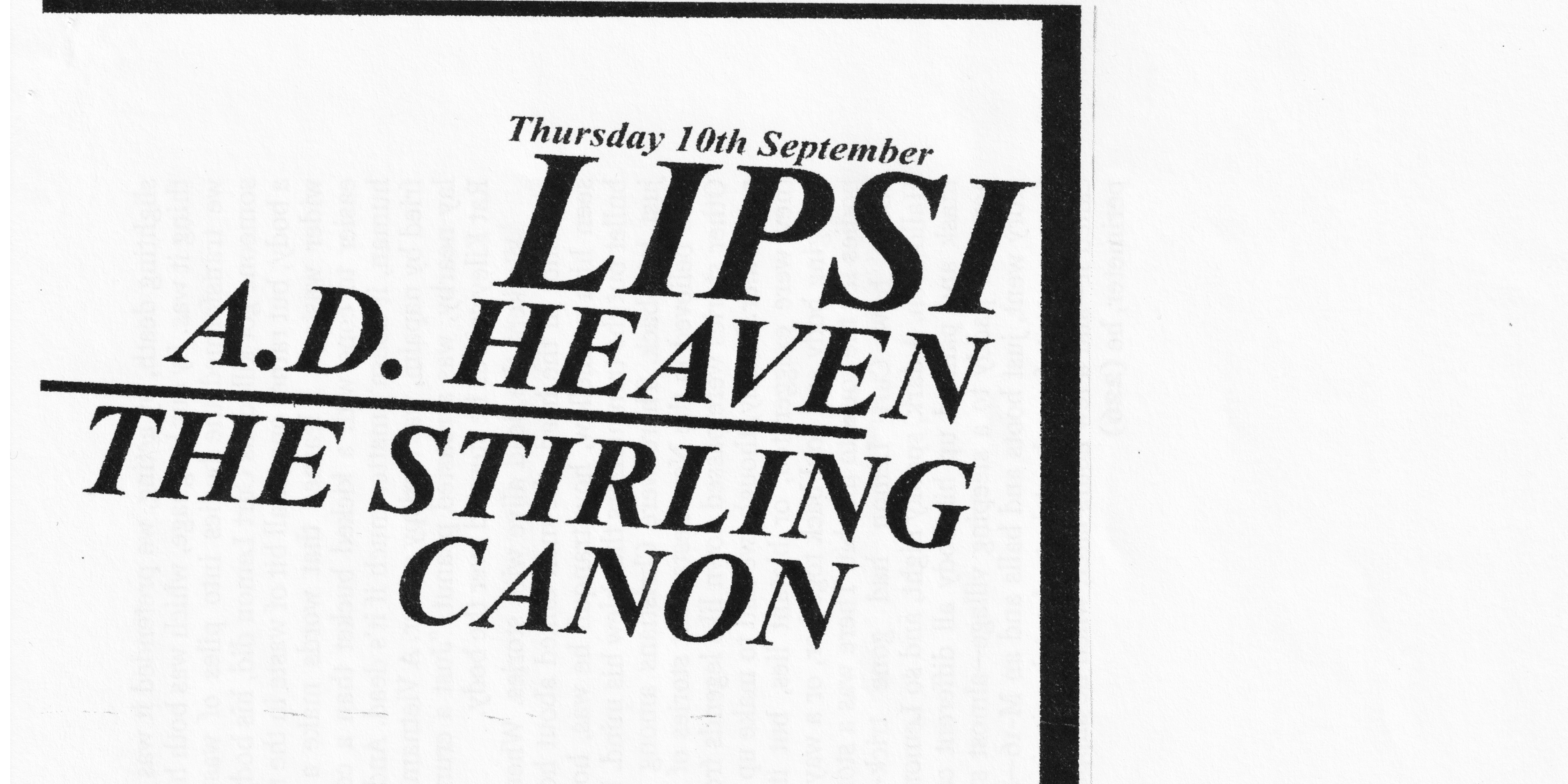 LIPSI, A.D. Heaven, & The Stirling Canon