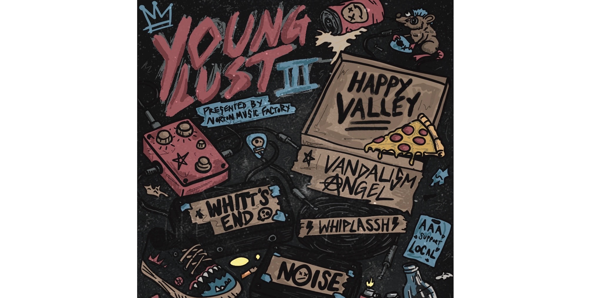 YOUNG LUST 3 featuring HAPPY VALLEY.. VANDALISM ANGEL..  WHITT'S END..  WHIPLASSH.. NOISE