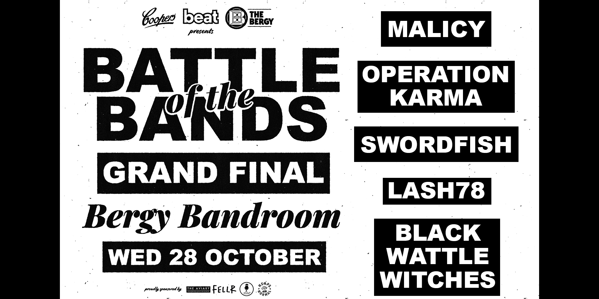 Battle of the Bands 2026 Final - Malicy, Swordfish, Operation Karma, Black Wattle Witches, Lash 78