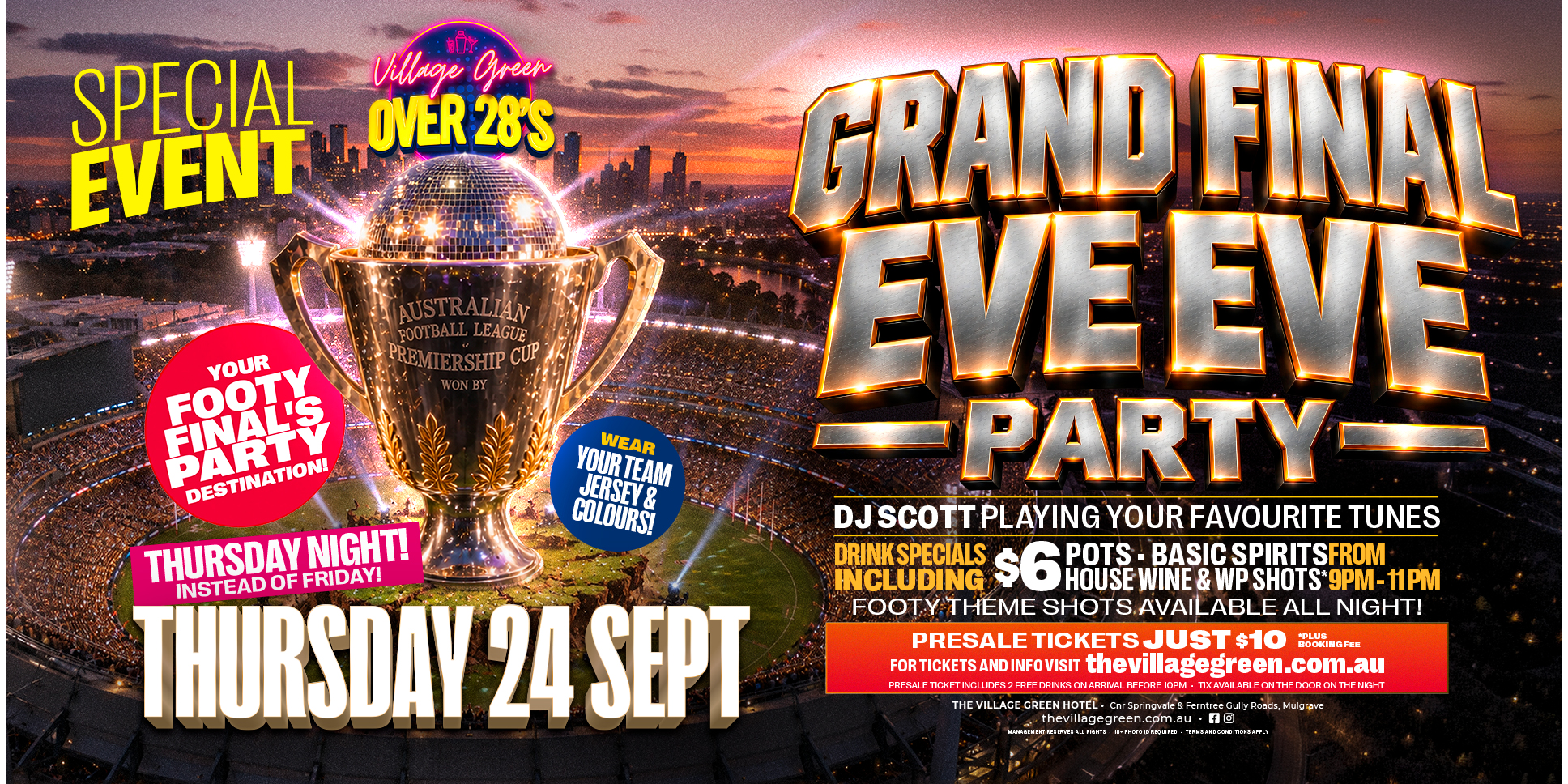 VILLAGE GREEN - Over 28s Public Holiday Eve