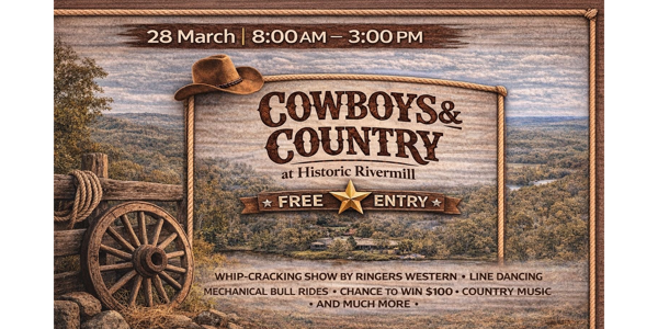 Cowboys & Country live at Historic Rivermill in Mount Nathan on March 28, 2026 - Concert poster