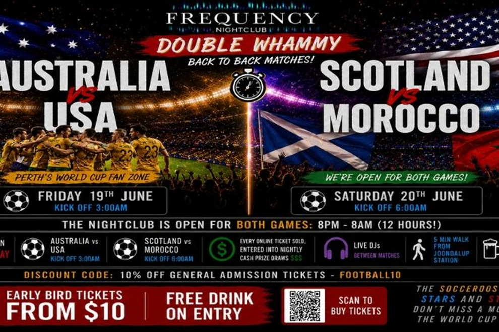 AUSTRALIA Vs USA & SCOTLAND Vs MOROCCO - PERTH'S OFFICIAL WORLD CUP FAN ZONE EXPERIENCE