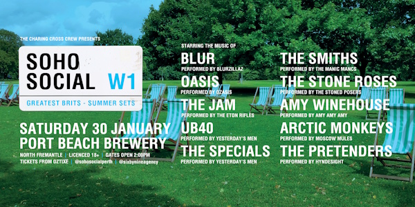 SOHO SOCIAL | The Greatest Brits - Summer Sets | FREMANTLE live at Port Beach Brewery - Concert poster