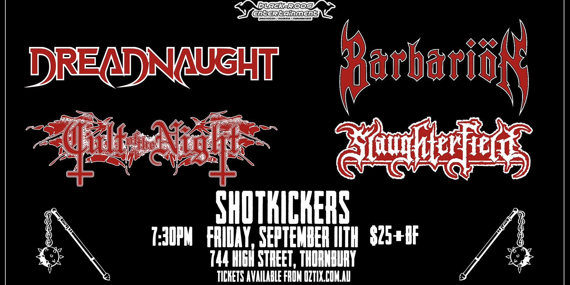 DREADNAUGHT, BARBARIÖN, CULT OF THE NIGHT & SLAUGHTERFIELD