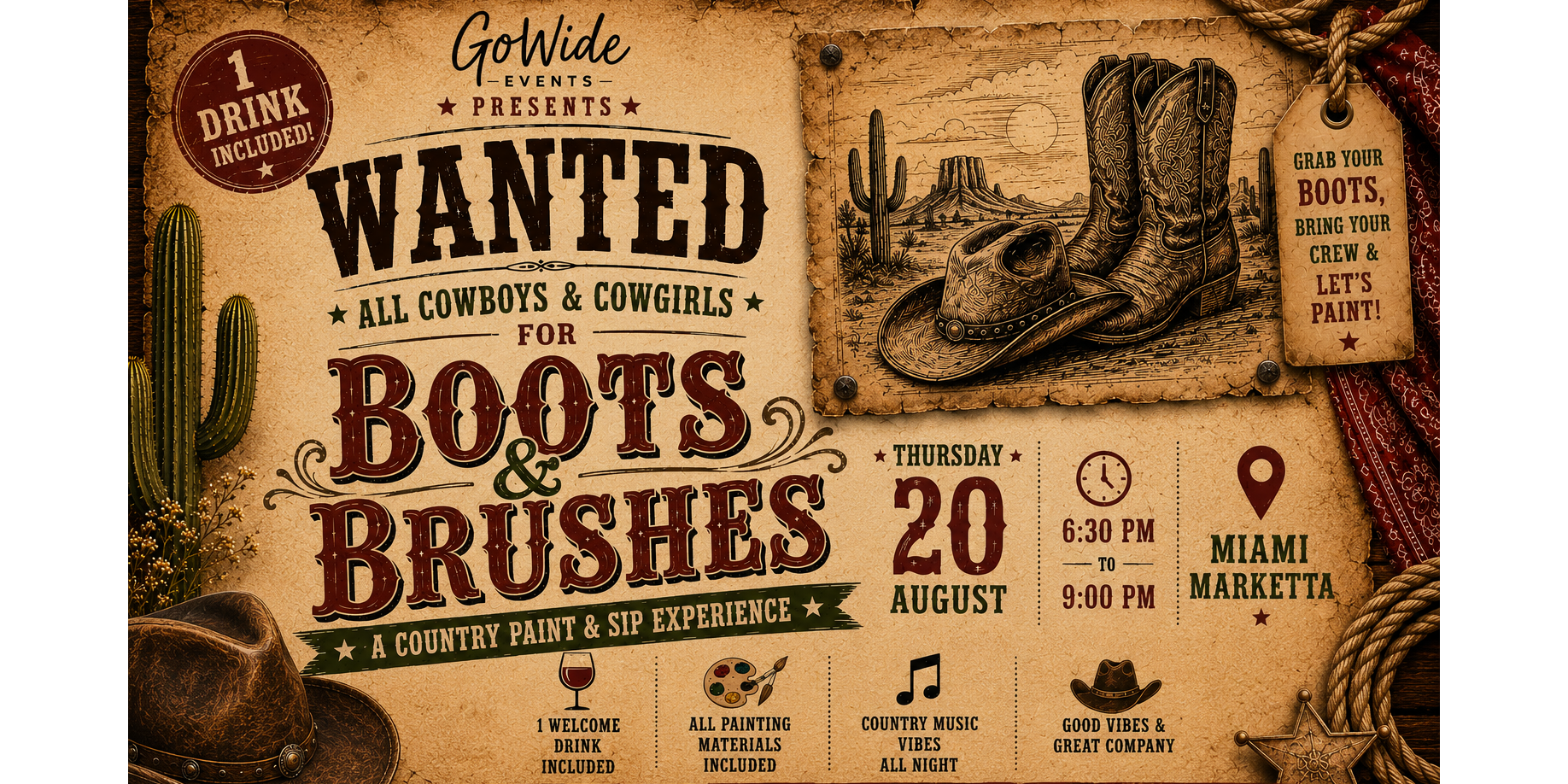 Boots & Brushes – A Country Paint & Sip Experience