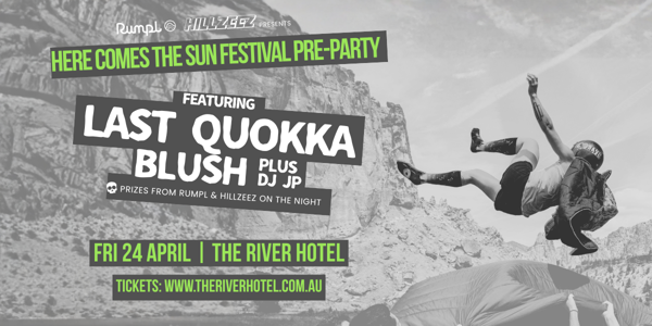 HERE COMES THE SUN FESTIVAL PRE-PARTY live at The River in Margaret River on April 24, 2026 - Concert poster