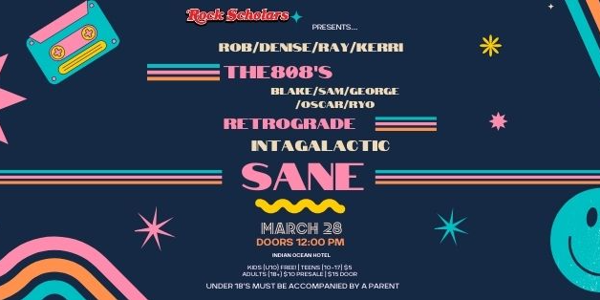 Rock Scholars live at Indian Ocean Hotel in Scarborough on March 28, 2026 - Concert poster