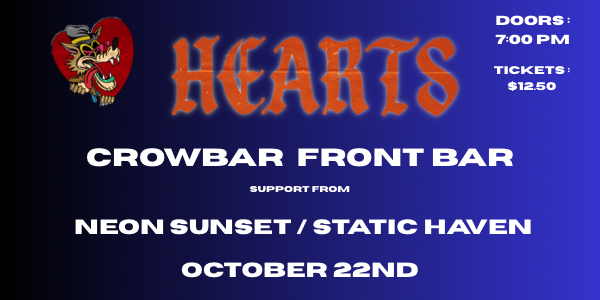 Hearts live at Crowbar Sydney - Concert poster