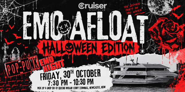 Emo Afloat | Halloween Edition | The Ultimate Party On the Water live at Calmer (Newcastle - Queens Wharf Ferry Terminal) - Concert poster