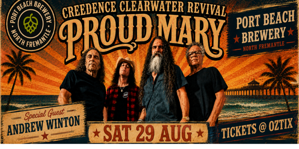 PROUD MARY (Australia's Ultimate Creedence Clearwater Revival) live at Port Beach Brewery - Concert poster