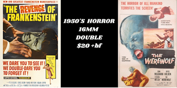 Horror Double Feature - The Revenge of Frankenstein (1958) Plus "The Werewolf" (1956) Presented on 16mm Film