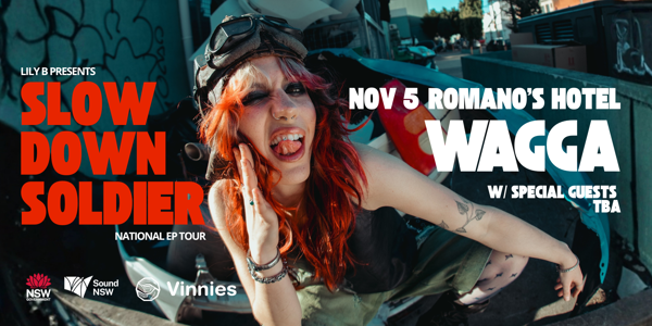 LILY B 'SLOW DOWN SOLDIER' EP TOUR live at Romano's Hotel - Concert poster