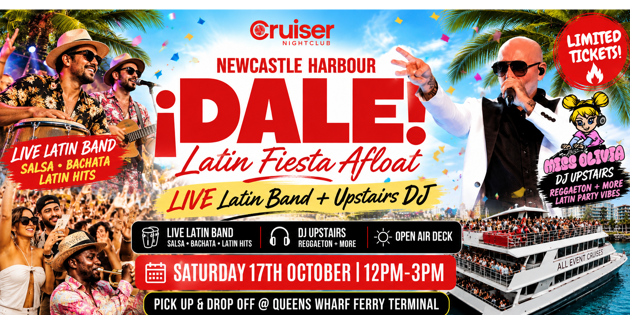 Coming up at Calmer (Newcastle - Queens Wharf Ferry Terminal): DALE! | LIVE Latin Band | Latin Boat Party | Newcastle Harbour