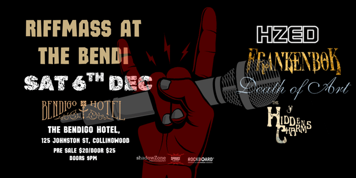 RIFFMASS AT THE BENDI w/HZED, Frankenbok, Death of Art, The Hidden Charms