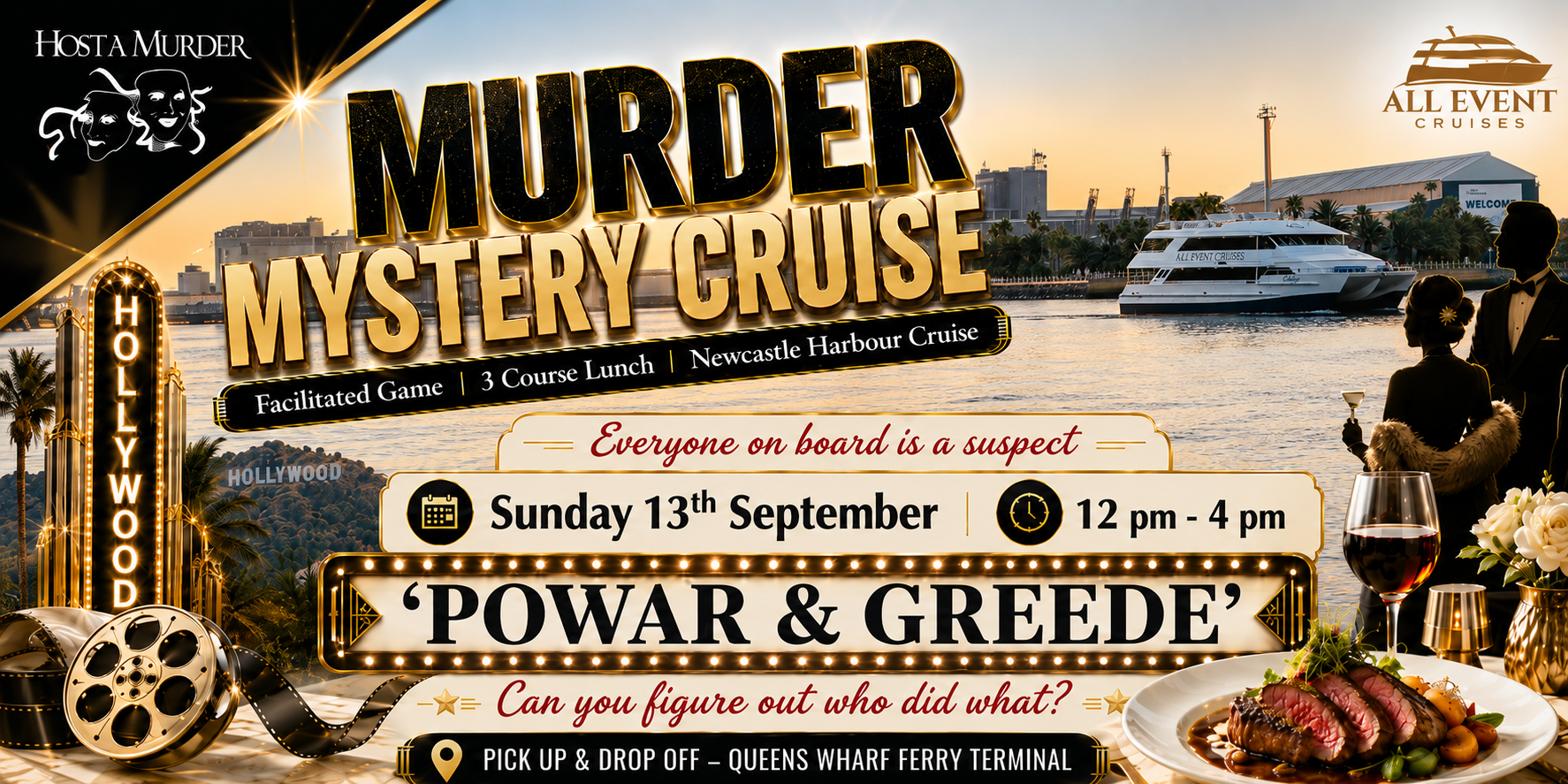 Murder Mystery Cruise | 3 Course Lunch| Newcastle Harbour