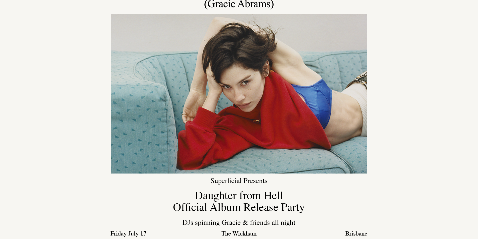 Gracie Abrams Official Album Release Party - Brisbane