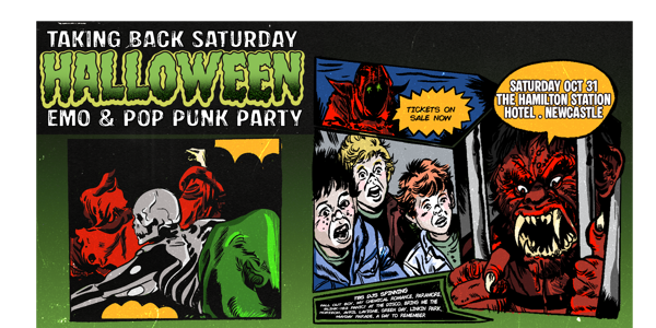 Taking Back Saturday Halloween: Emo & Pop Punk Party - Newcastle live at The Hamilton Station Hotel - Concert poster